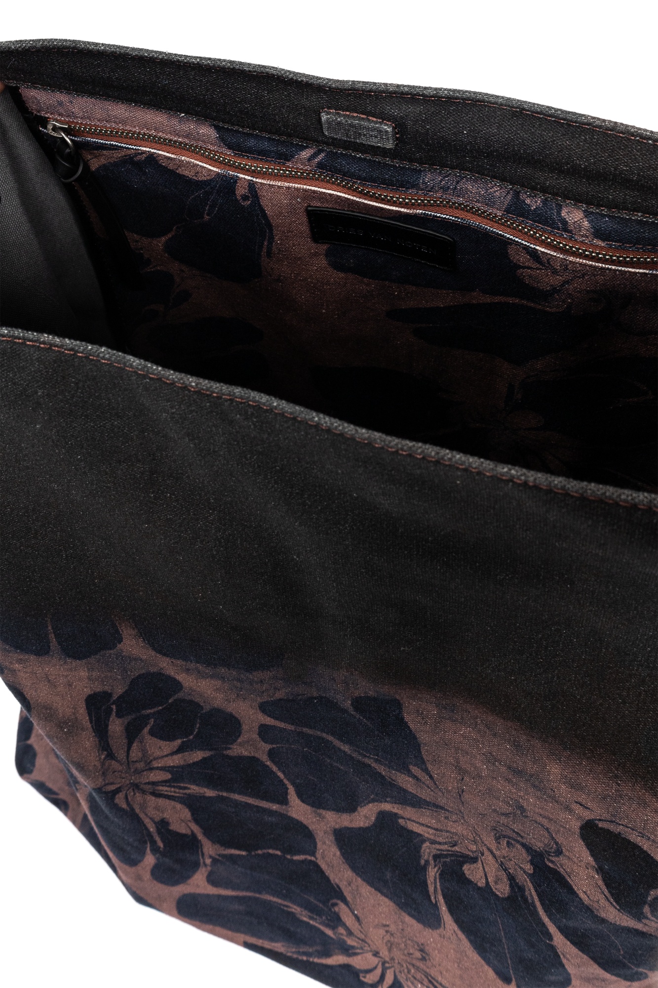 Dries Van Noten Mens Rust Floral-print Cotton Shoulder Bag In Black