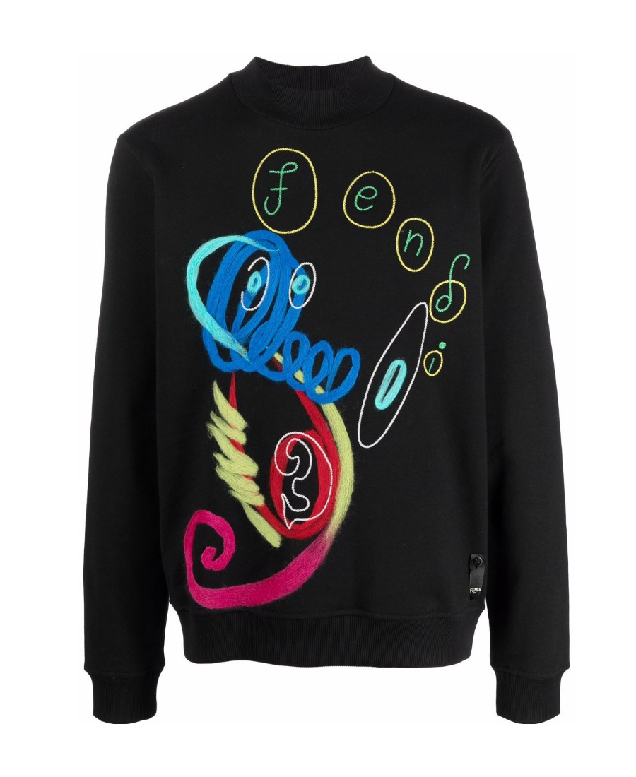 Fendi Embroidered Pullover With Logo In Black