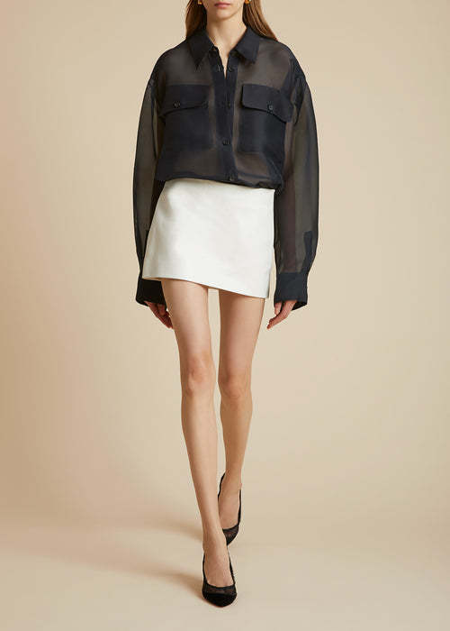 Khaite Missa Sheer Silk Collared Top In Black