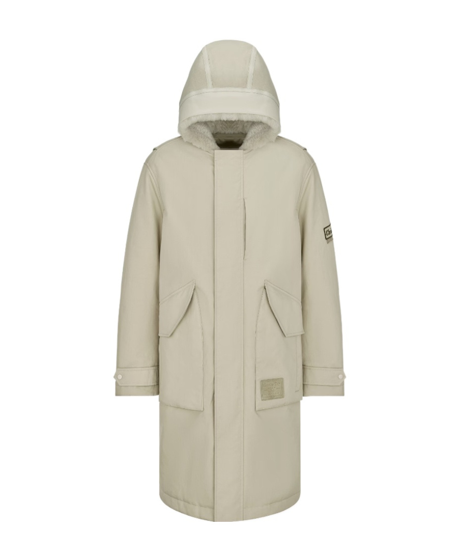 Dior Logo Hooded Coat In Nude