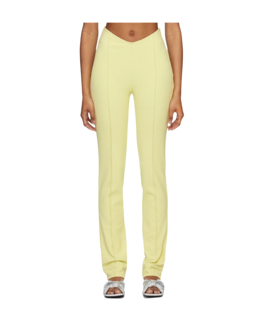 Ganni Green Slim-fit Trousers In Yellow