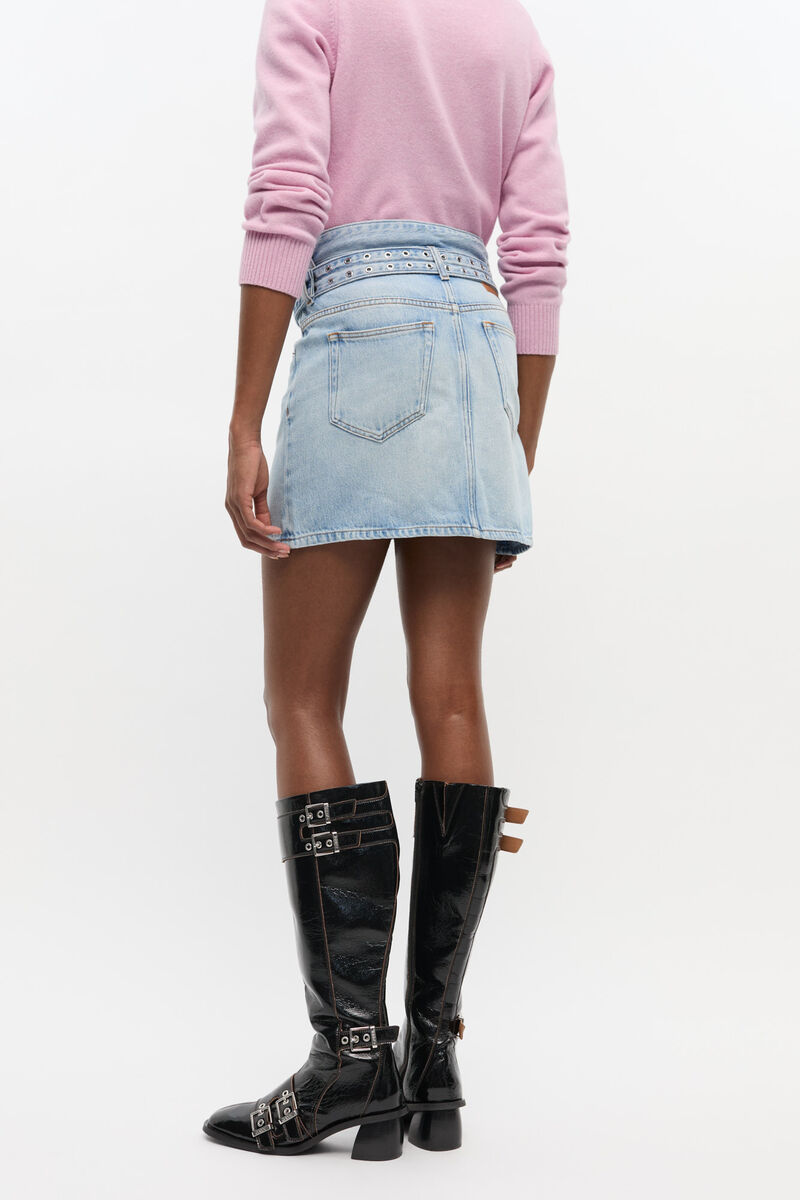 Shop Ganni Light Blue Denim Mini Skirt