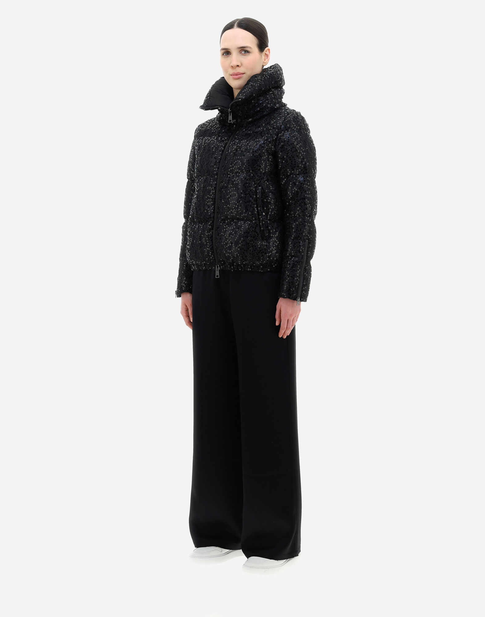 Herno Sequinned Down Puffer Jacket In Black