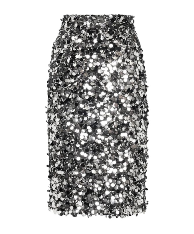 Dolce & Gabbana Sequin Embellished High Waist Midi Skirt In Metallic