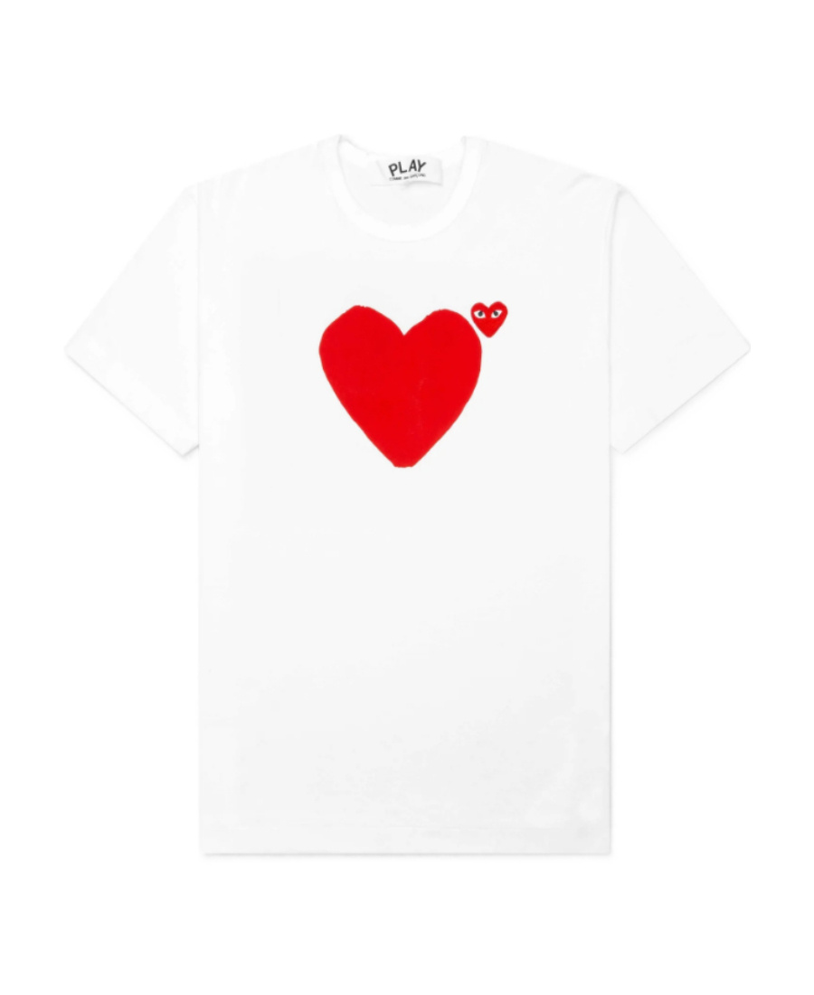 Comme Des Garçons Play White Double Hearts At Back T-shirt In White