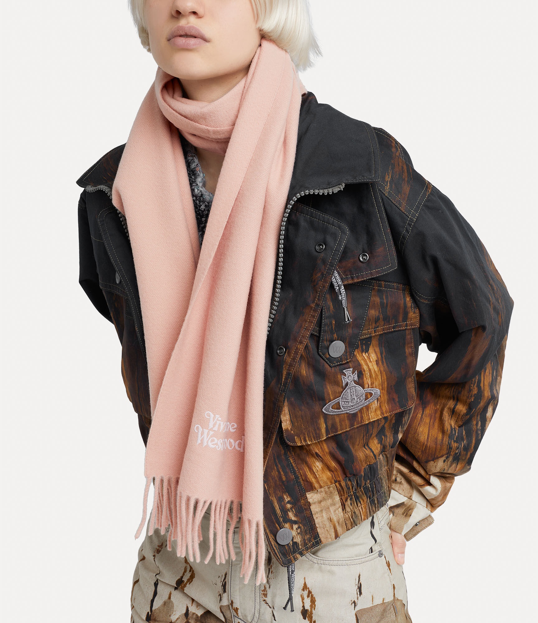 Shop Vivienne Westwood Embroided Wool Scarf In Pink