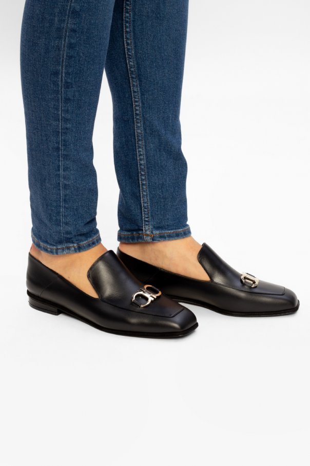 Ferragamo Gancini Moccasin Love Shoes In Black