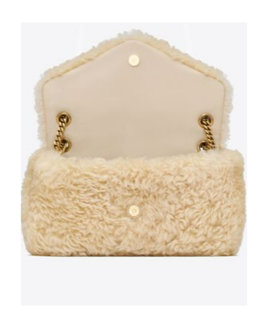 Saint Laurent Calypso Shearling Shoulder Bag In Nude