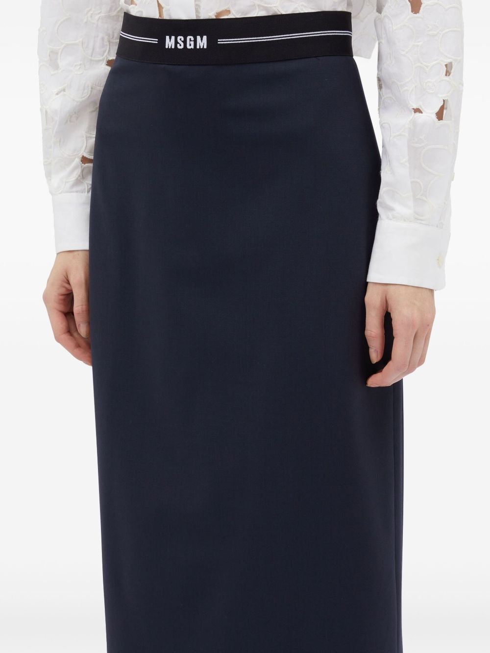 Msgm Logo Waistband Wool Skirt In Blue