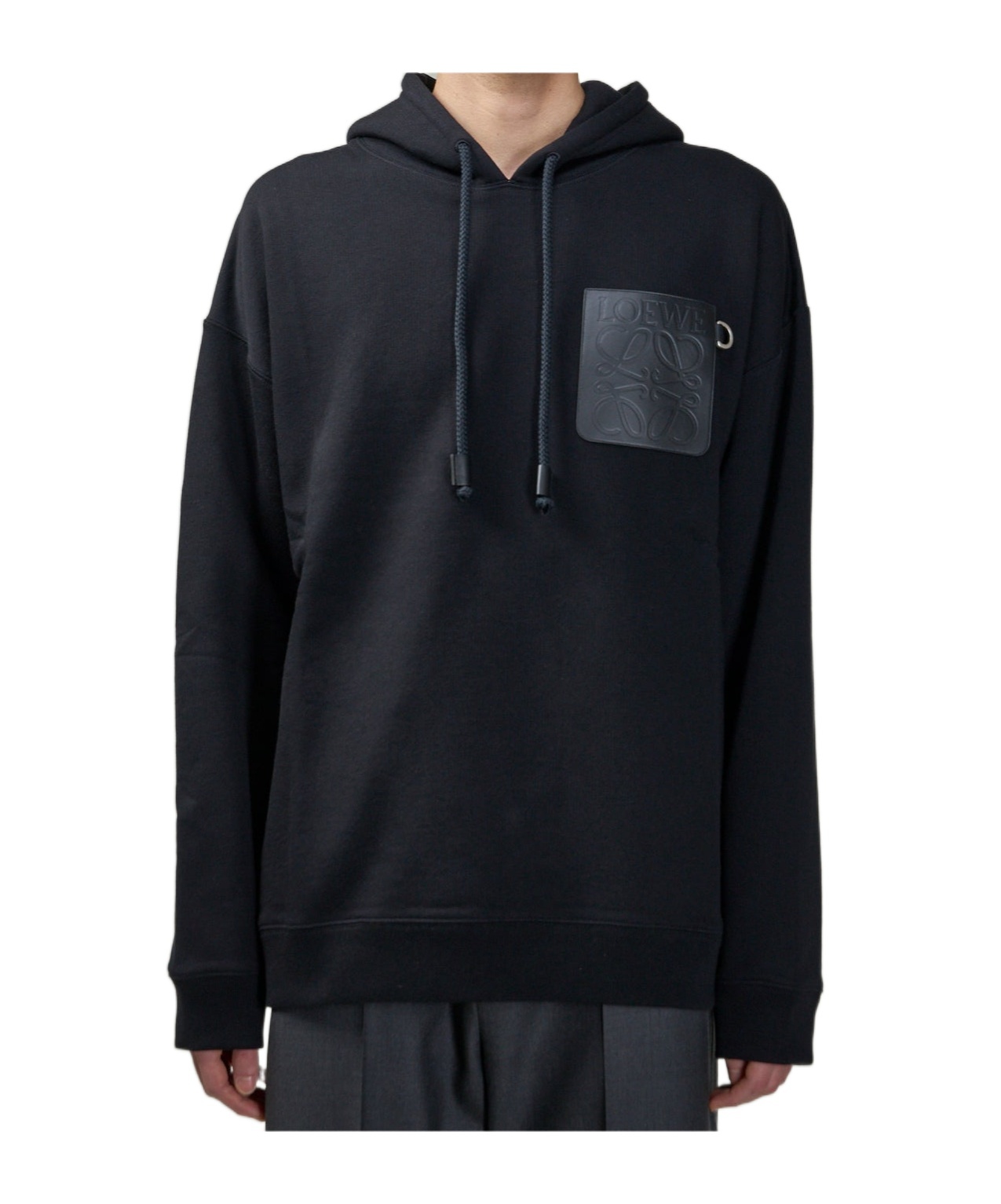 Loewe Anagram Patch Drawstring Cotton Hoodie In Black