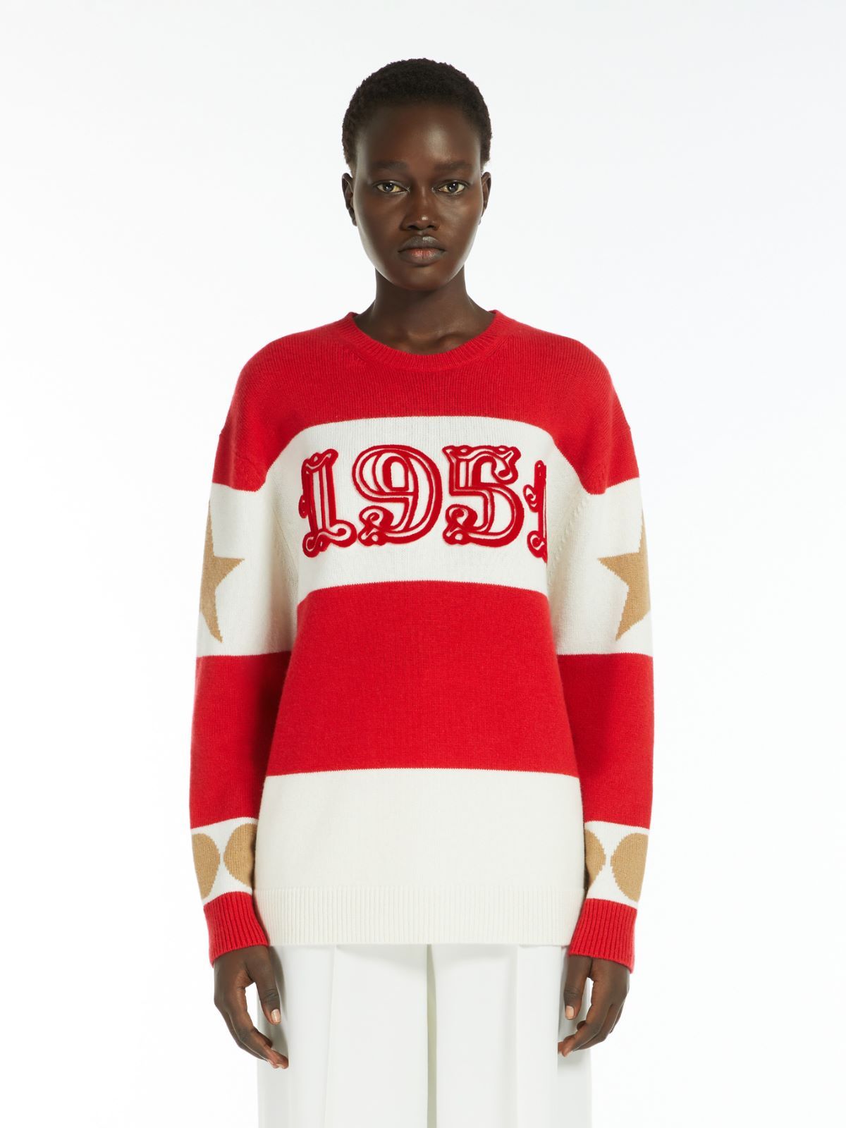 Max Mara Red Wool Jacquard Dirce Over Pullover In Red