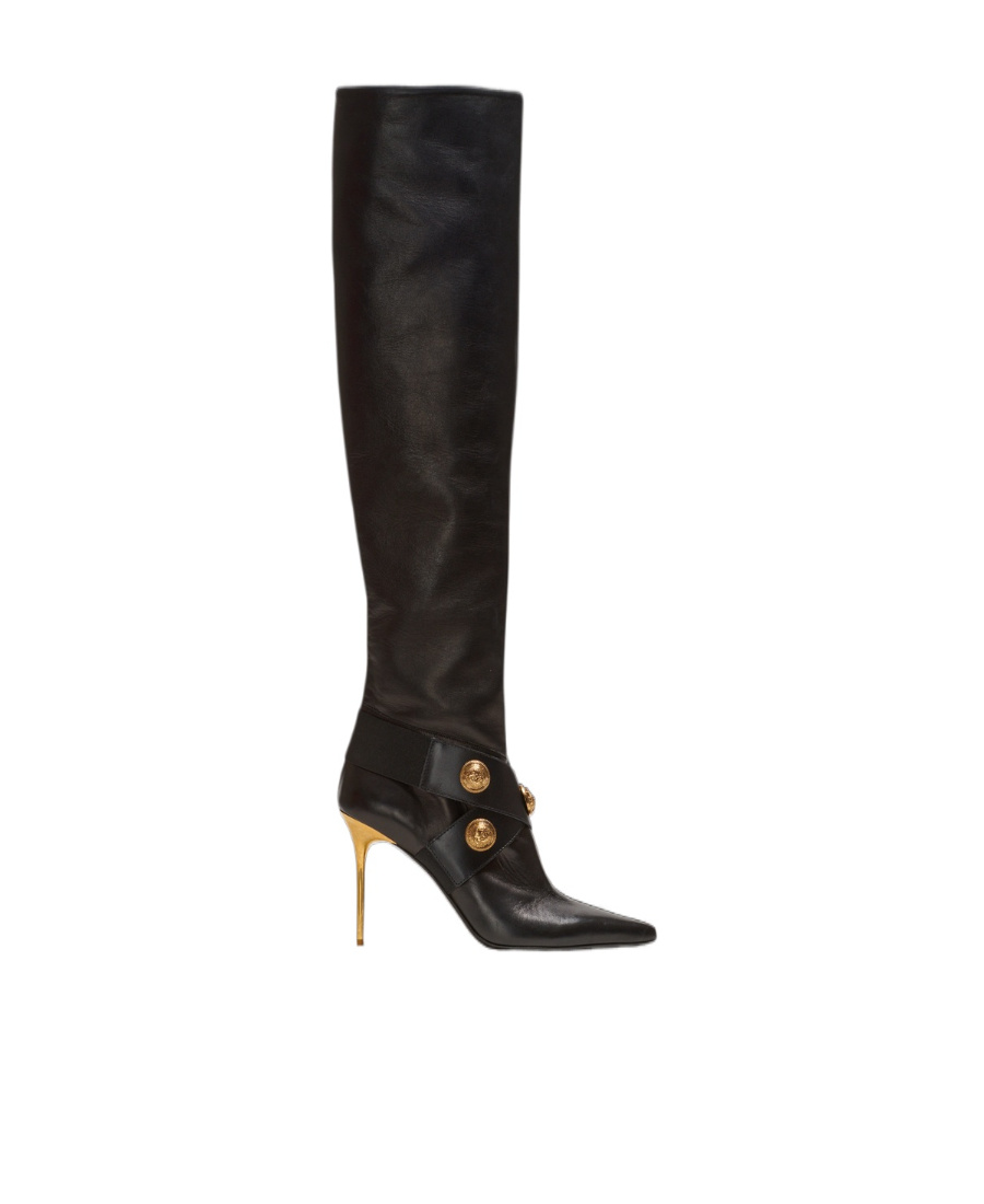Balmain Leather Alma Boots With Jewel Buttons In Black