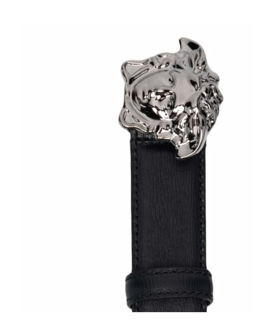 Versace Medusa Head Gold-toned Buckle Leather Belt In Black