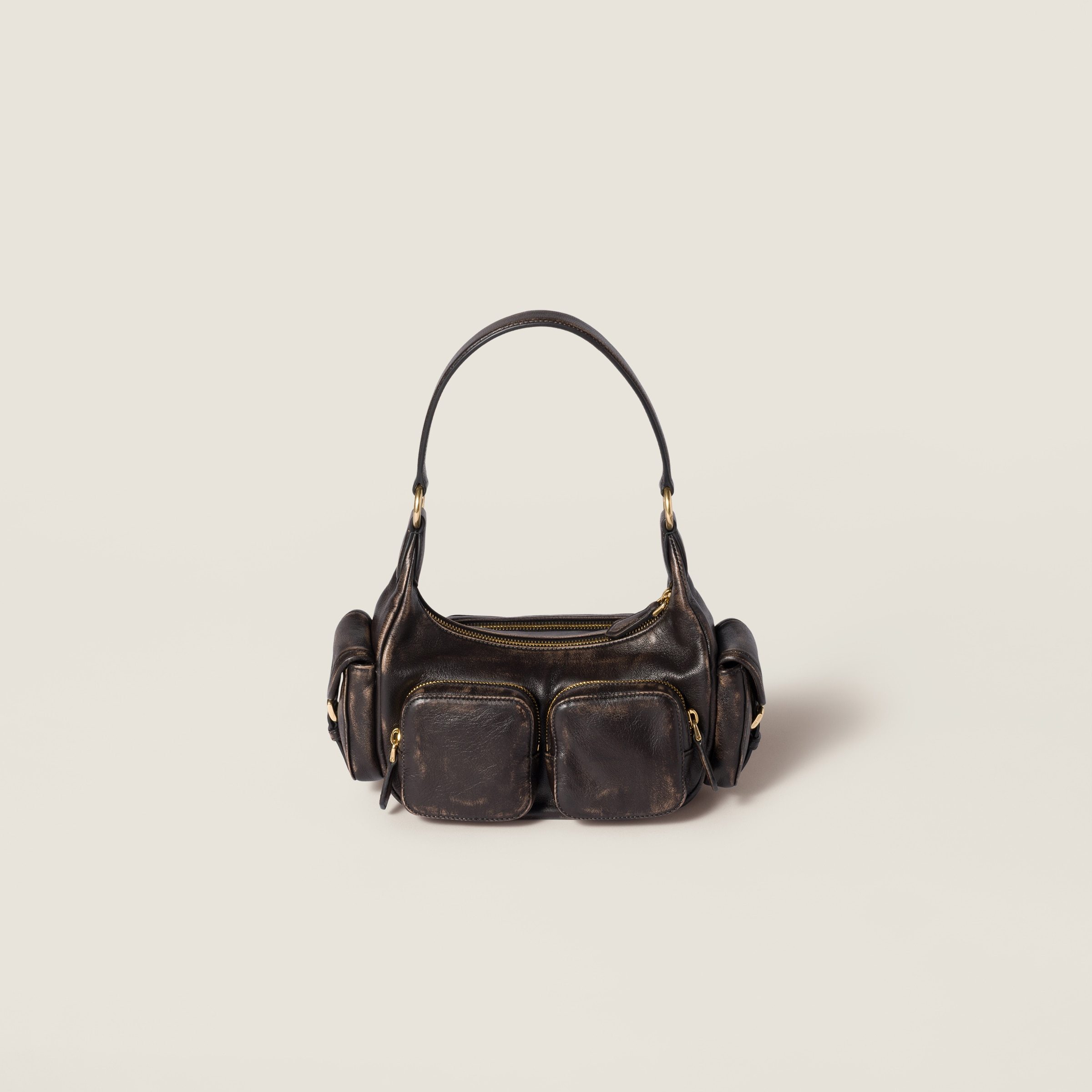 Miu Miu Pocket Nappa Leather Top-handle Bag In Brown