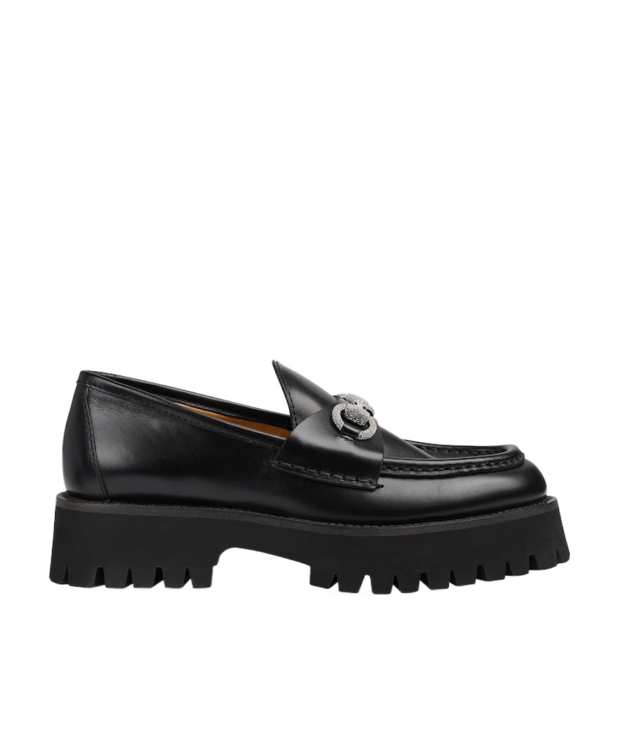 Gucci Interlocking G Chain Leather Loafers In Black