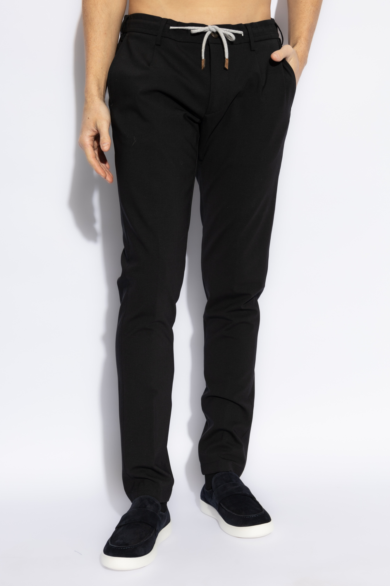 Eleventy Wool Pants With Tapered Legs In Black
