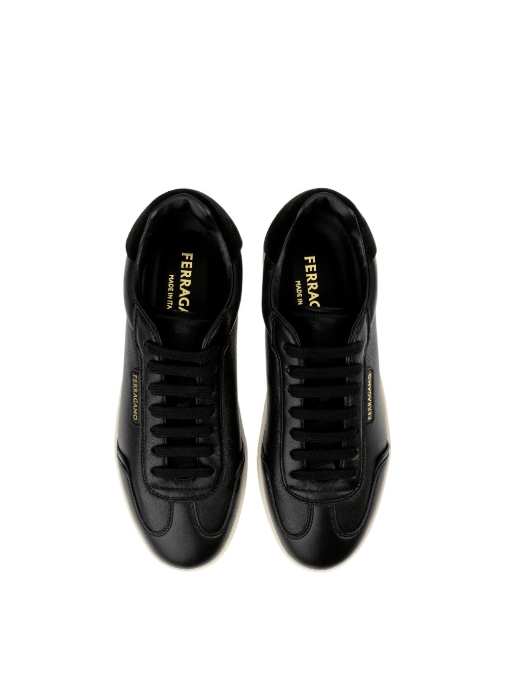 Ferragamo Suede-panel Leather Sneakers In Black