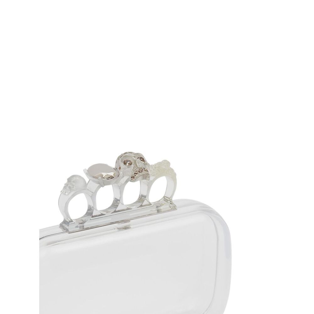 Alexander Mcqueen Four-ring Metallic Leather Clutch Bag In White