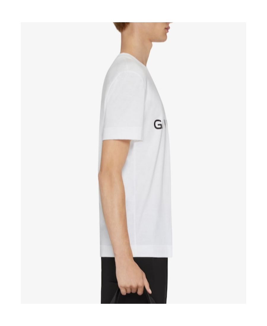 Givenchy White Crewneck T-shirt With Logo Print In Cotton Man In White