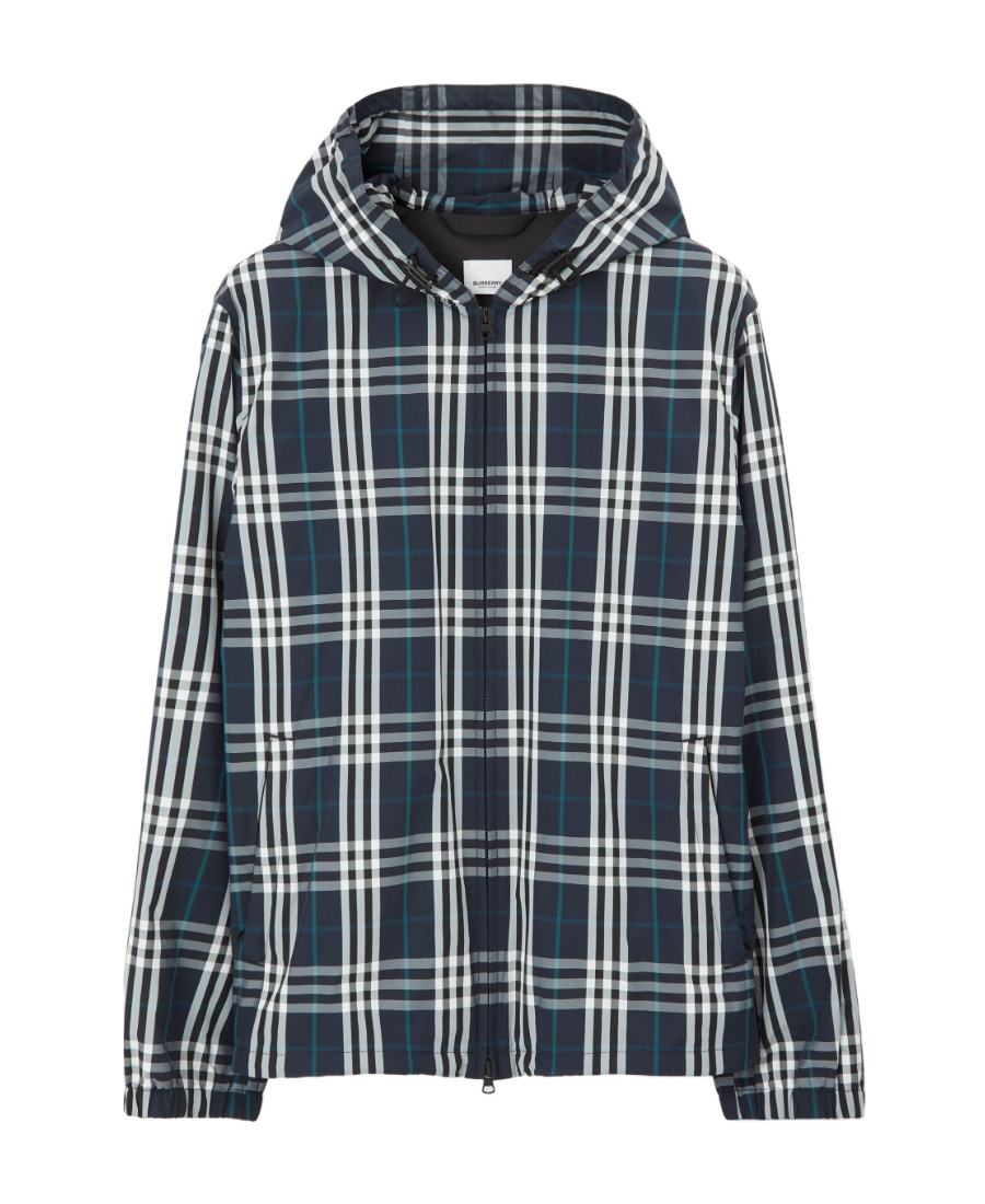 Burberry Checked Zip-up Hooded Jacket In Black