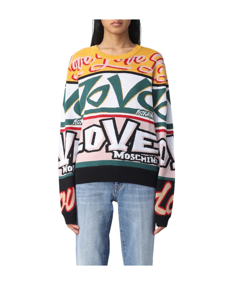 Moschino Round Neck Long-sleeved Sweater In Multicolor