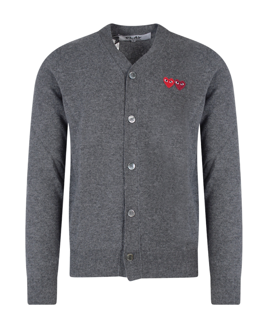 Comme Des Garçons Play Heart-patch Wool Cardigan In Gray