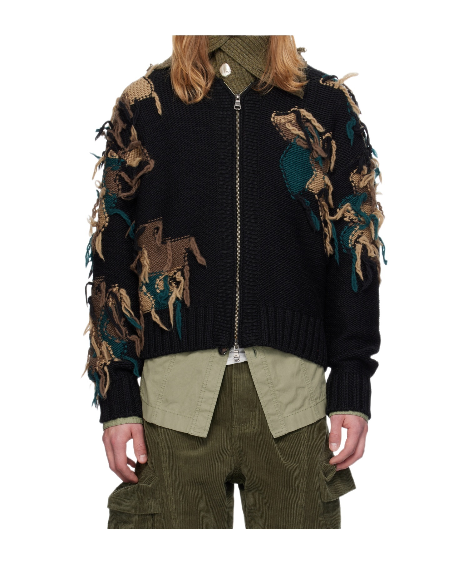 Andersson Bell Black New Camouflage Zip-up Cardigan In Black