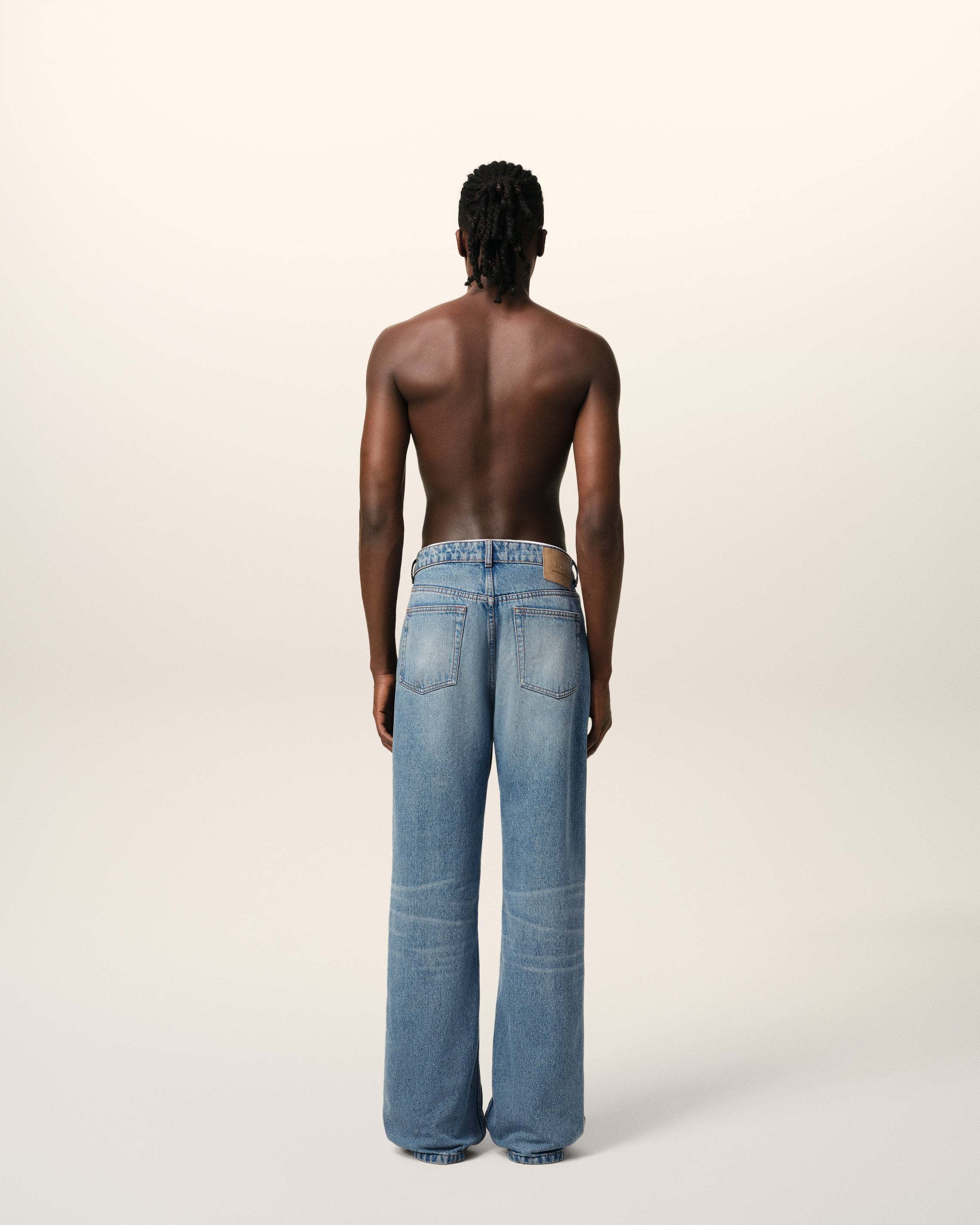 Ami Alexandre Mattiussi Ami Straight-leg Denim Jeans With Faded Blue Wash And Leather Accent