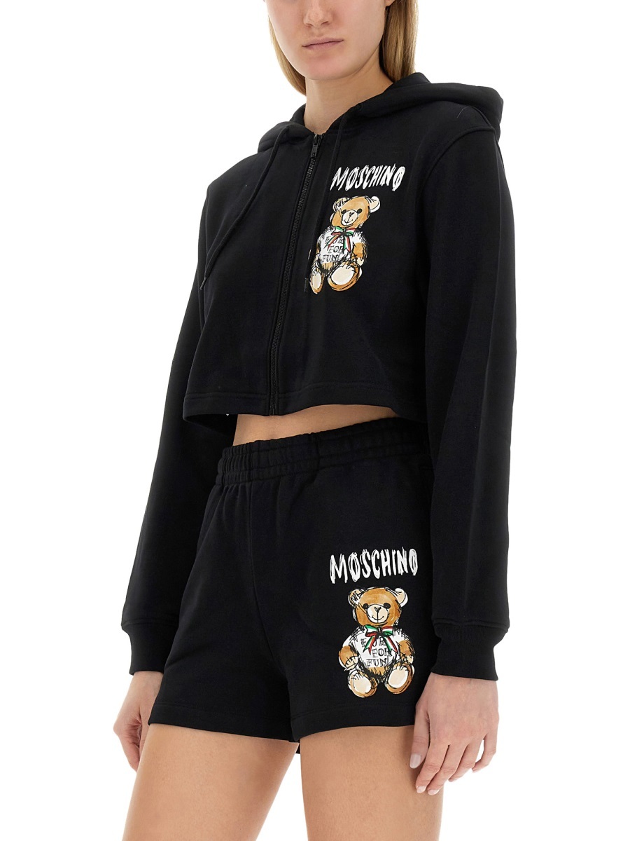 Moschino Cropped Sweatshirt With Teddy Bear Logo In Black