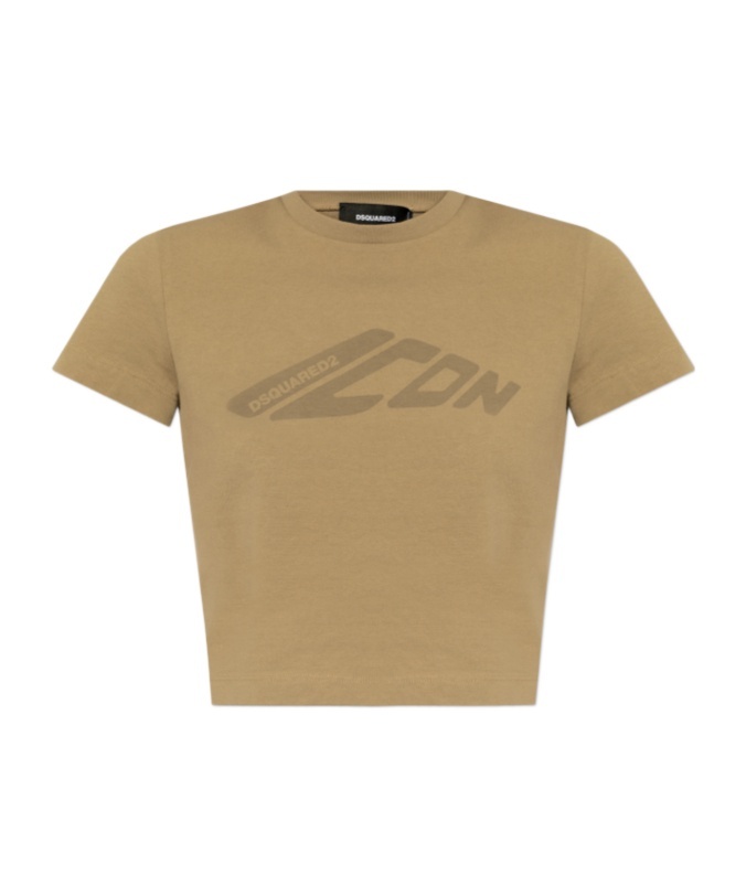 Dsquared2 Icon Printed Cropped T-shirt In Green