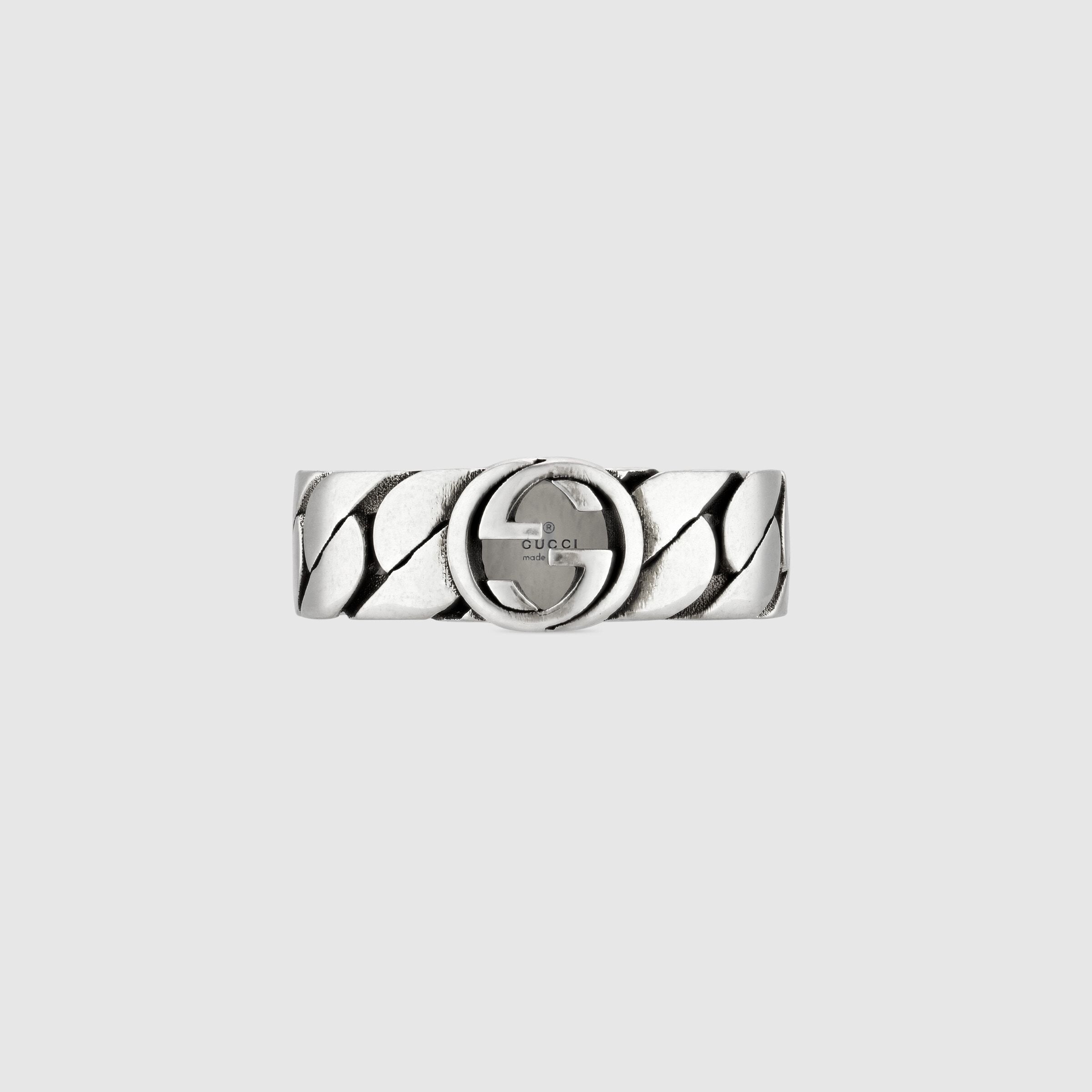 Gucci Slvr Blk Enml Intrlckng G Chain R In Multi
