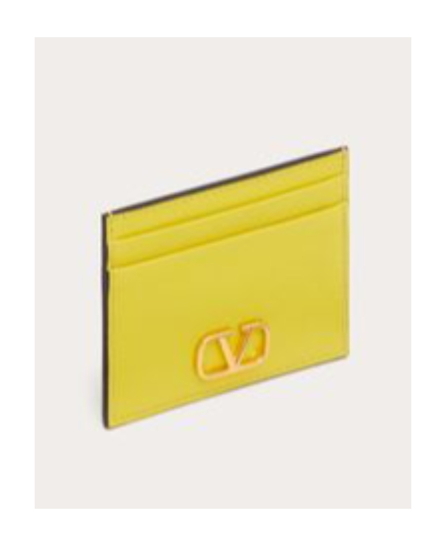 Valentino Vlogo Signature Leather Card Holder In Yellow