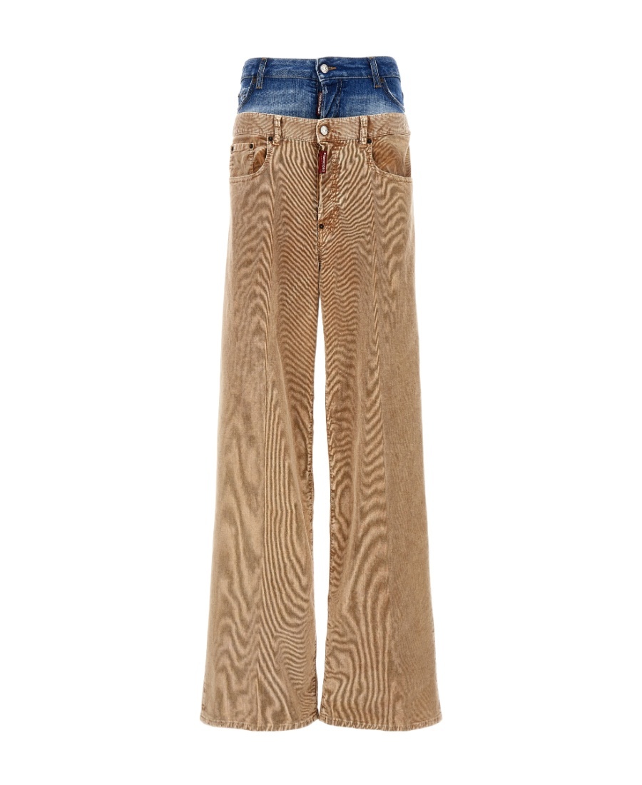 Dsquared2 Corduroy Dual Waistband Wide-leg Trousers In Brown