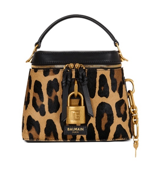 Balmain Pulse Vanity Leopard Print Leather Bag In Brown