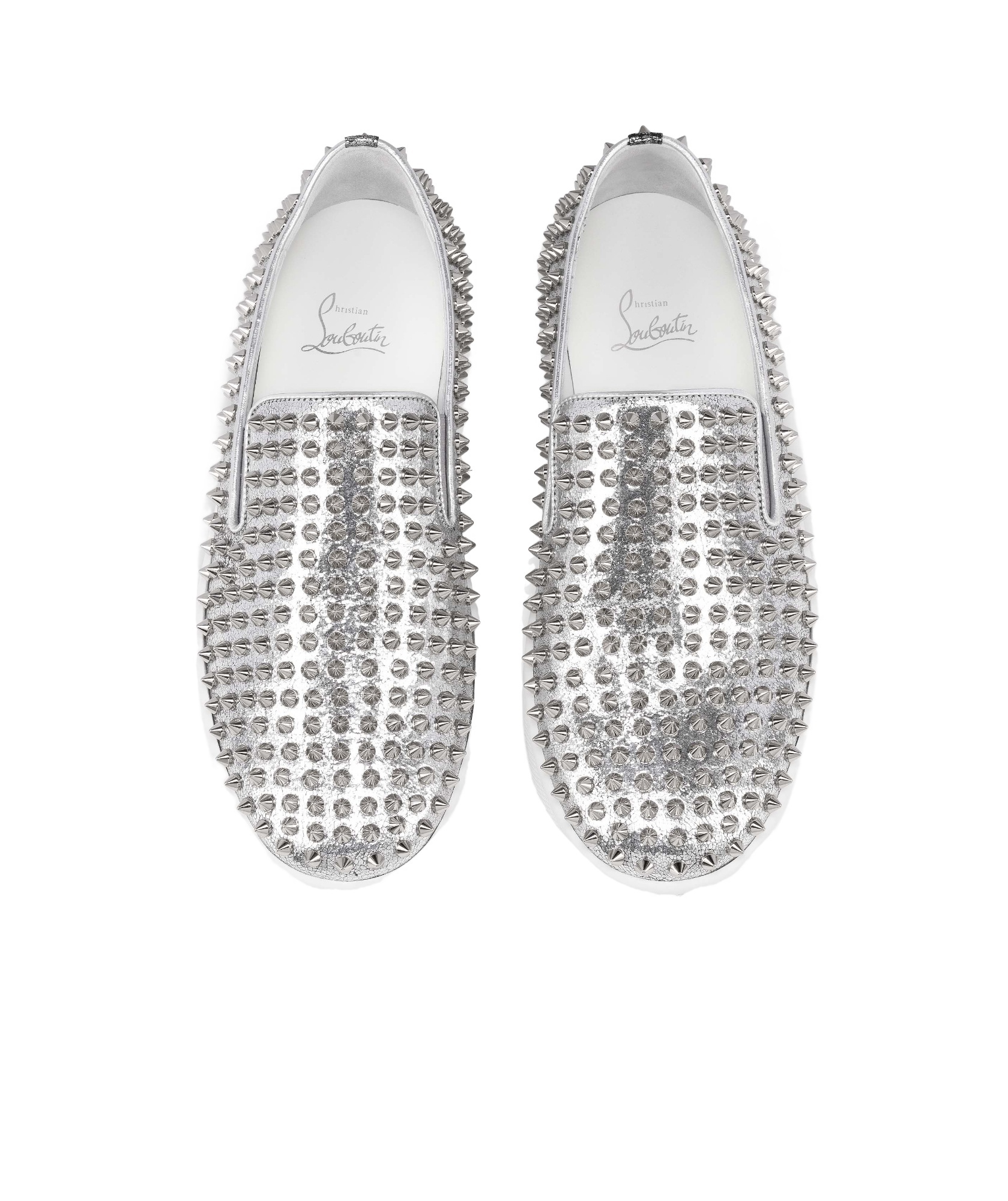 Christian Louboutin Spikeboat Leather Slip-on Sneakers In White