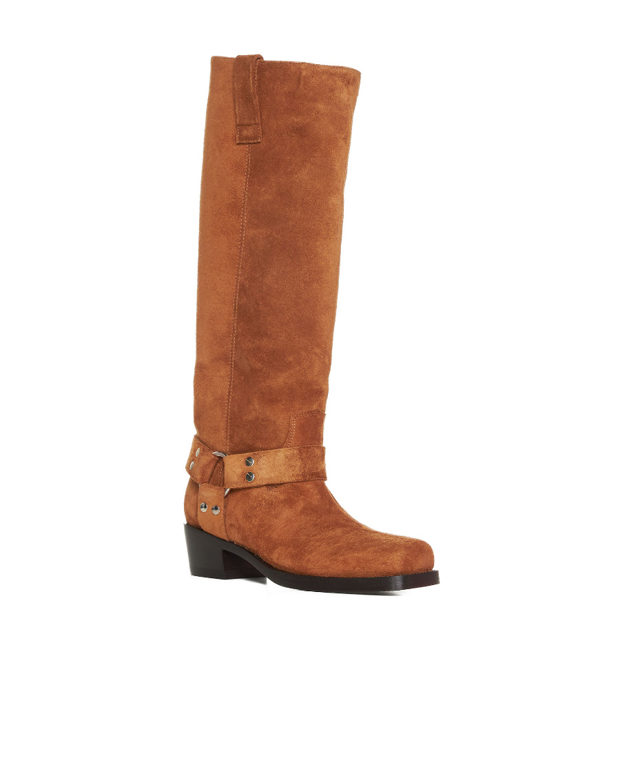 Paris Texas Waxed Suede Mid-calf Boots With Squared Toe In Brown