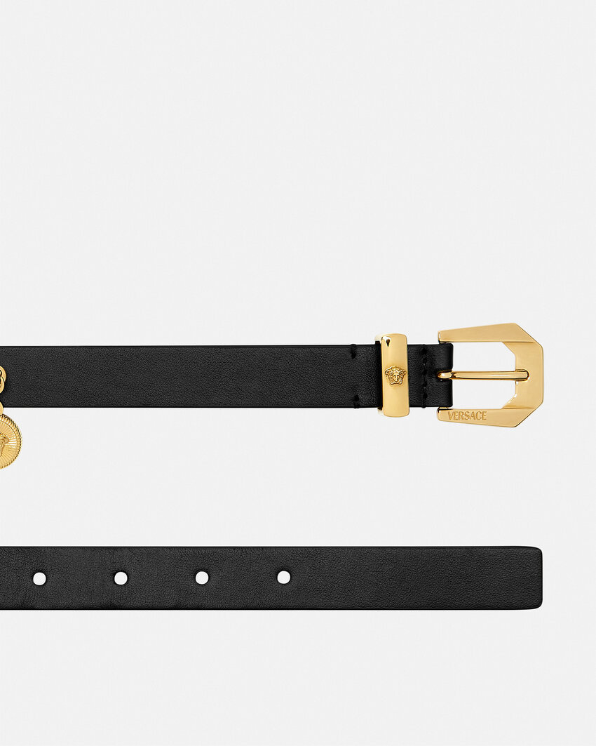 Versace Medusa Heritage Charms Leather Belt In Black
