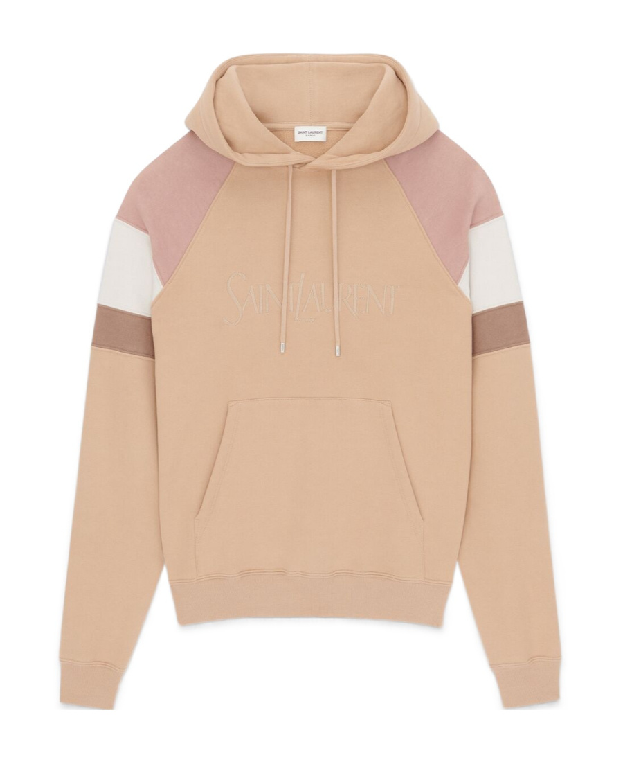 Saint Laurent Colour-block Logo Embroidery Hoodie In Nude