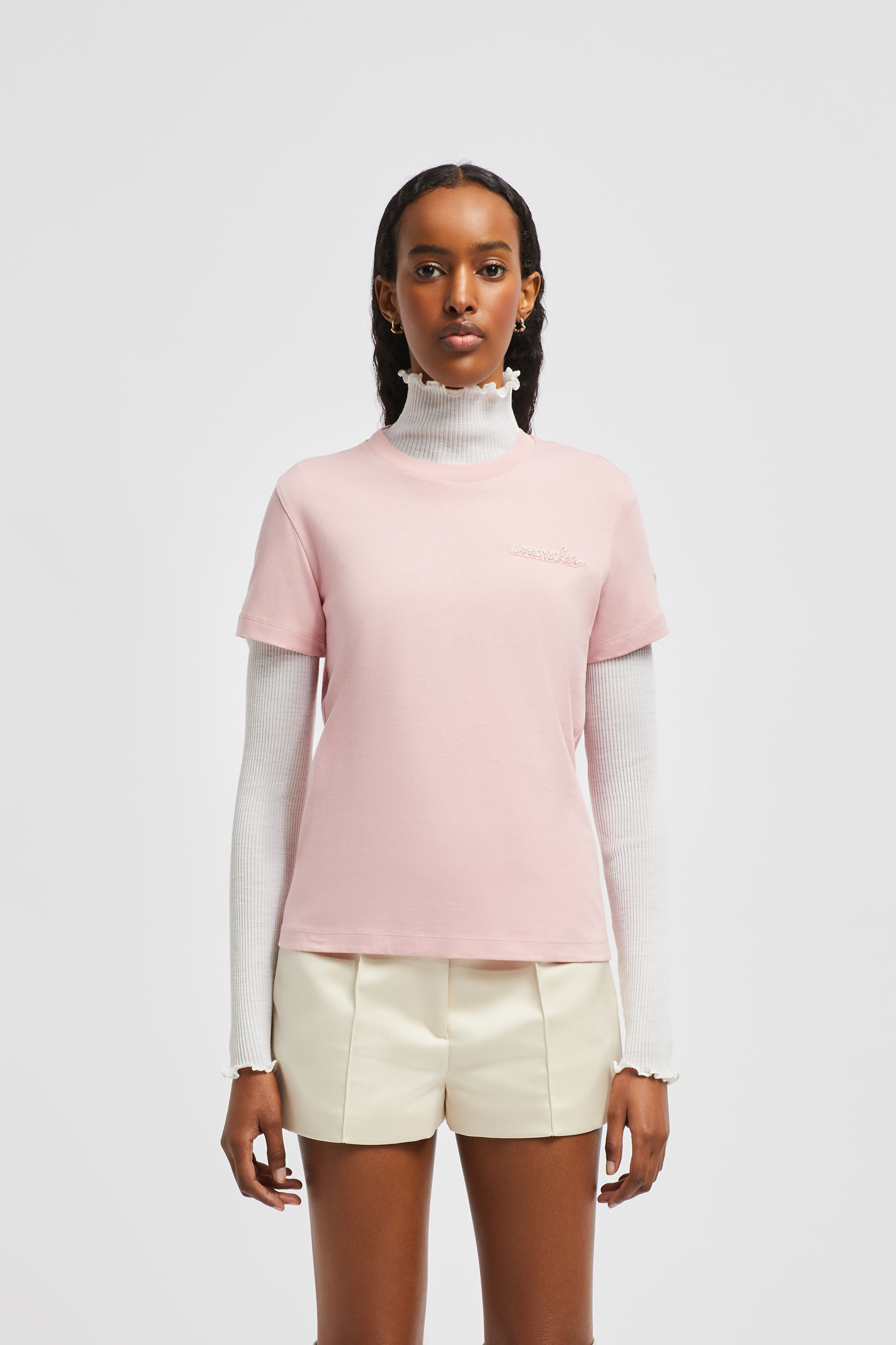 Moncler Logo-patch Cotton T-shirt In Pink