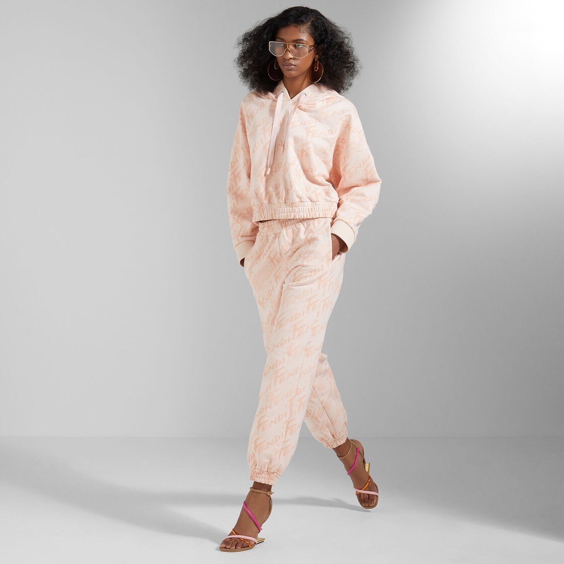Fendi Elasticated Cotton Hoodie In Pink