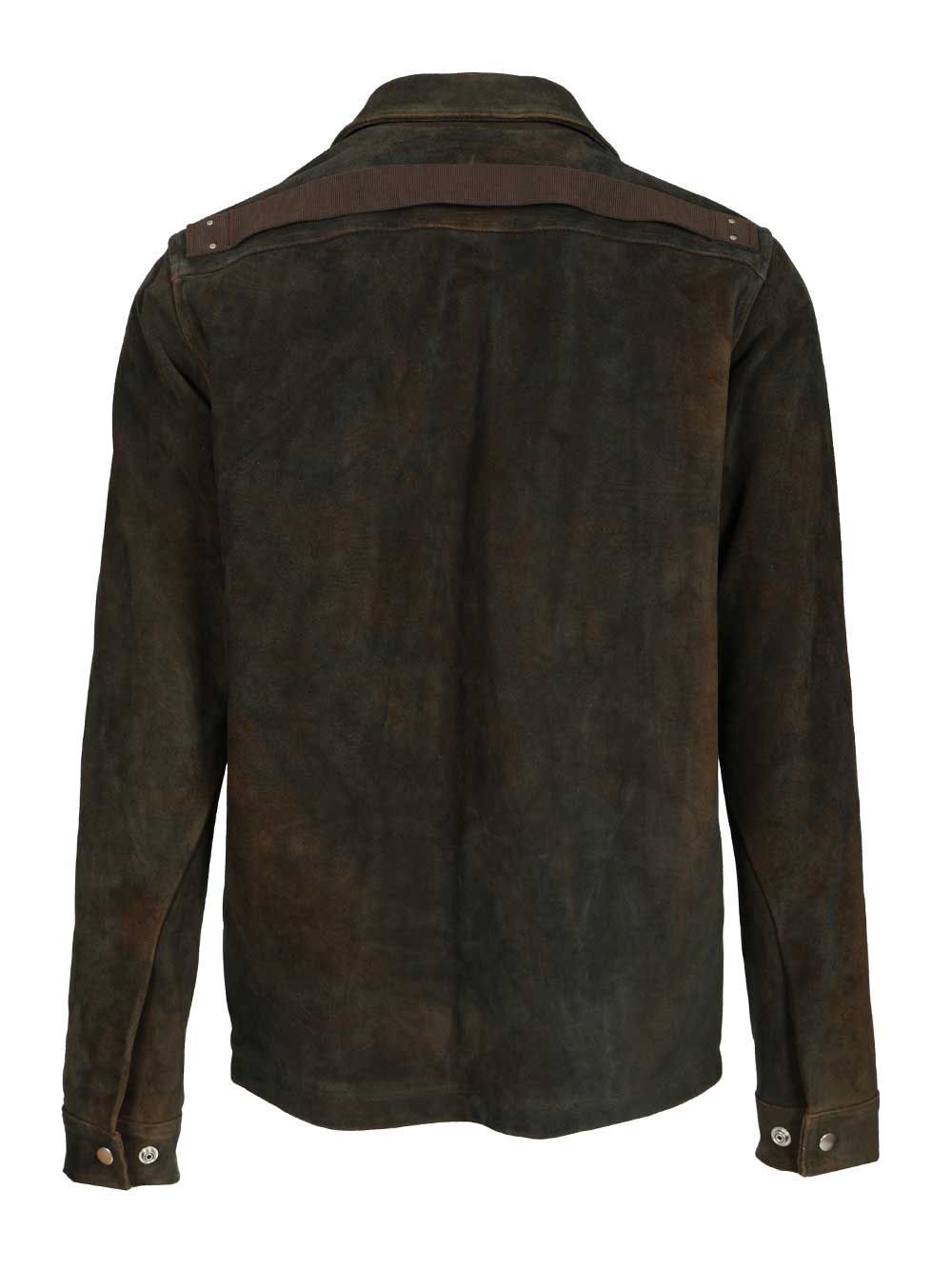 Rick Owens Brad Jacket Crosta Cow Leather Zip Jacket Jackets Brown In Black