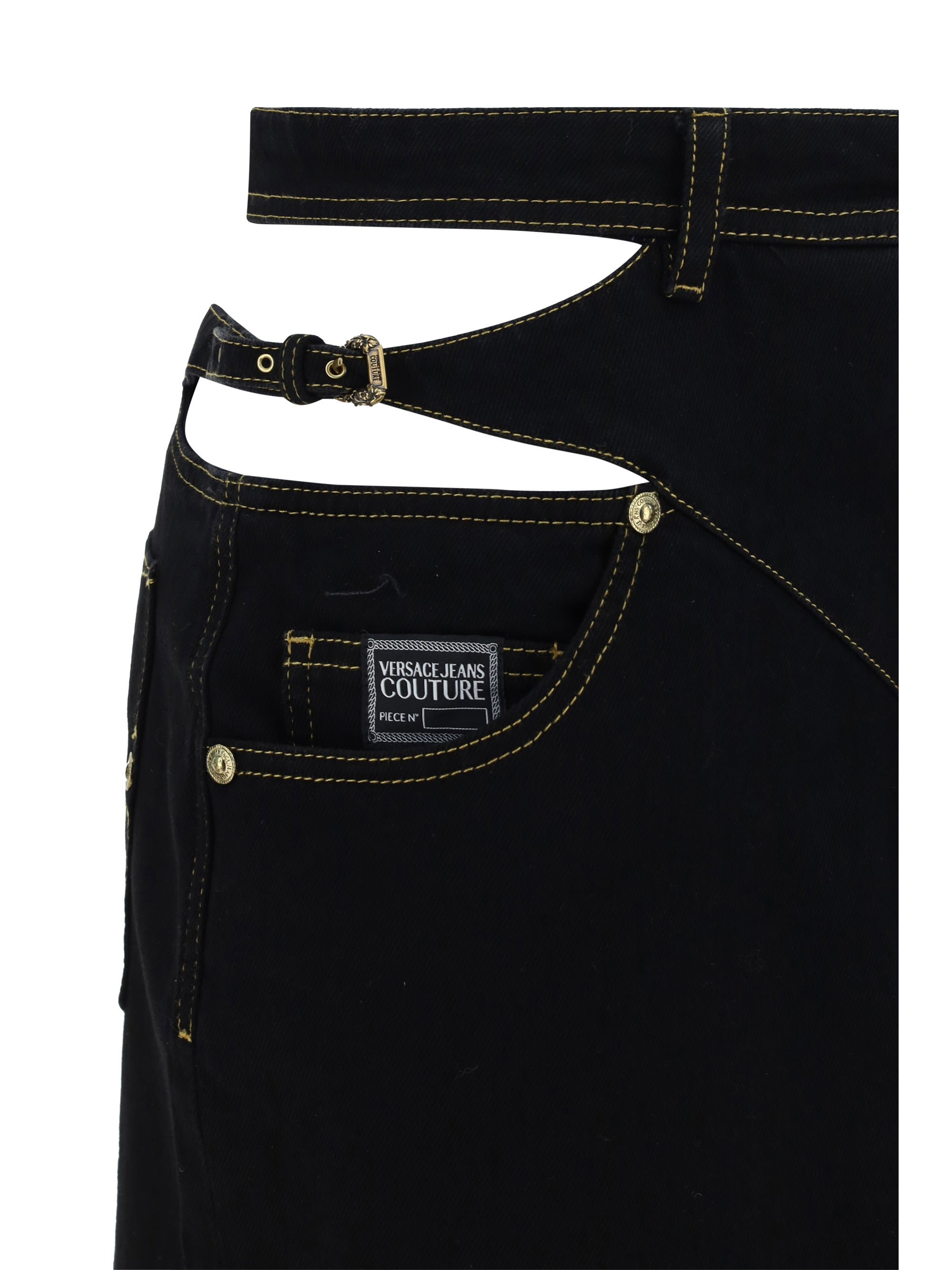Shop Versace Jeans Hollow Denim Skirt In Black