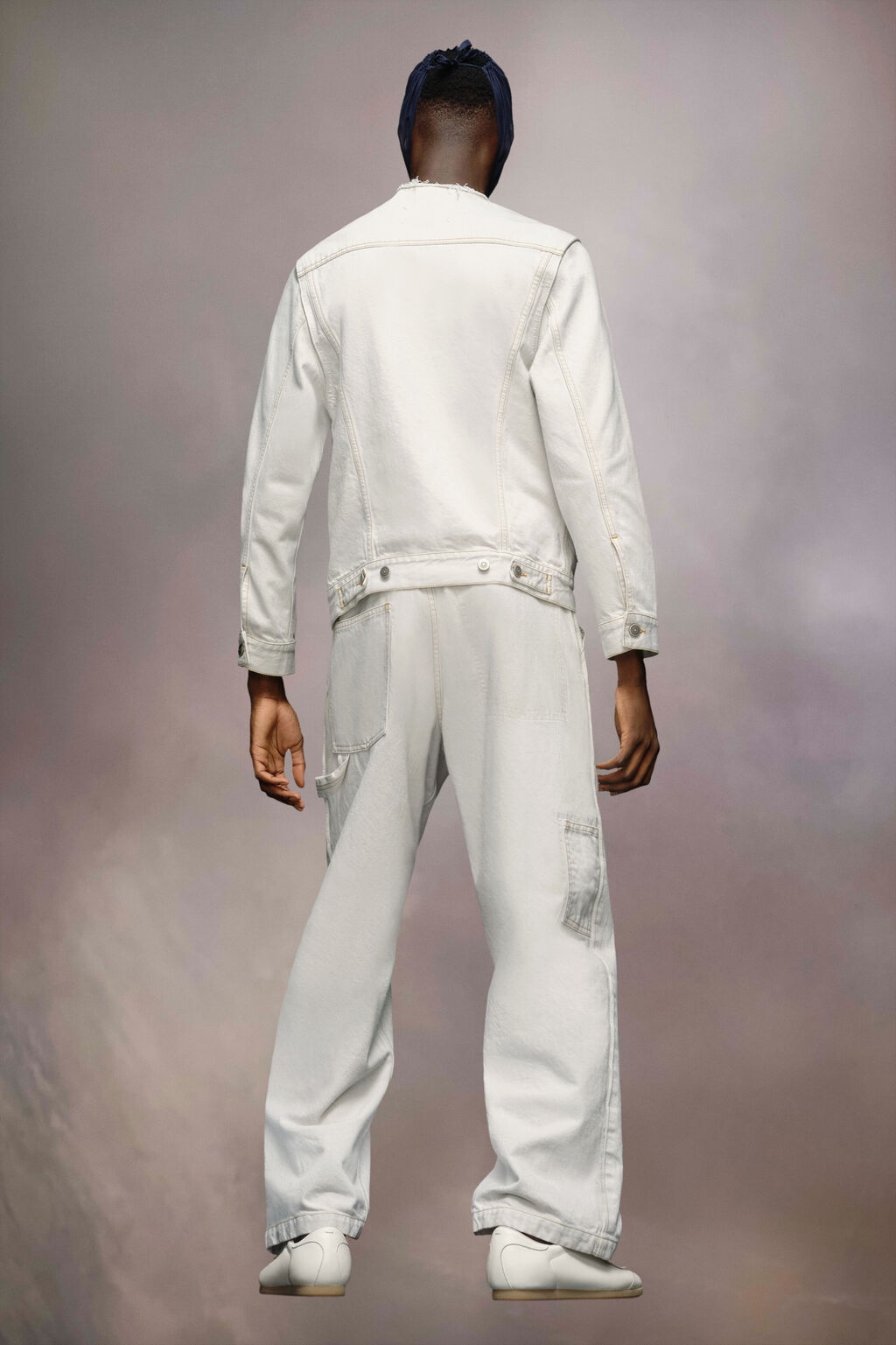 Maison Margiela Collarless Buttoned Denim Jacket In White