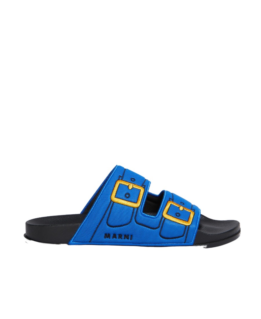Marni Embroidered Slip-on Slides In Blue