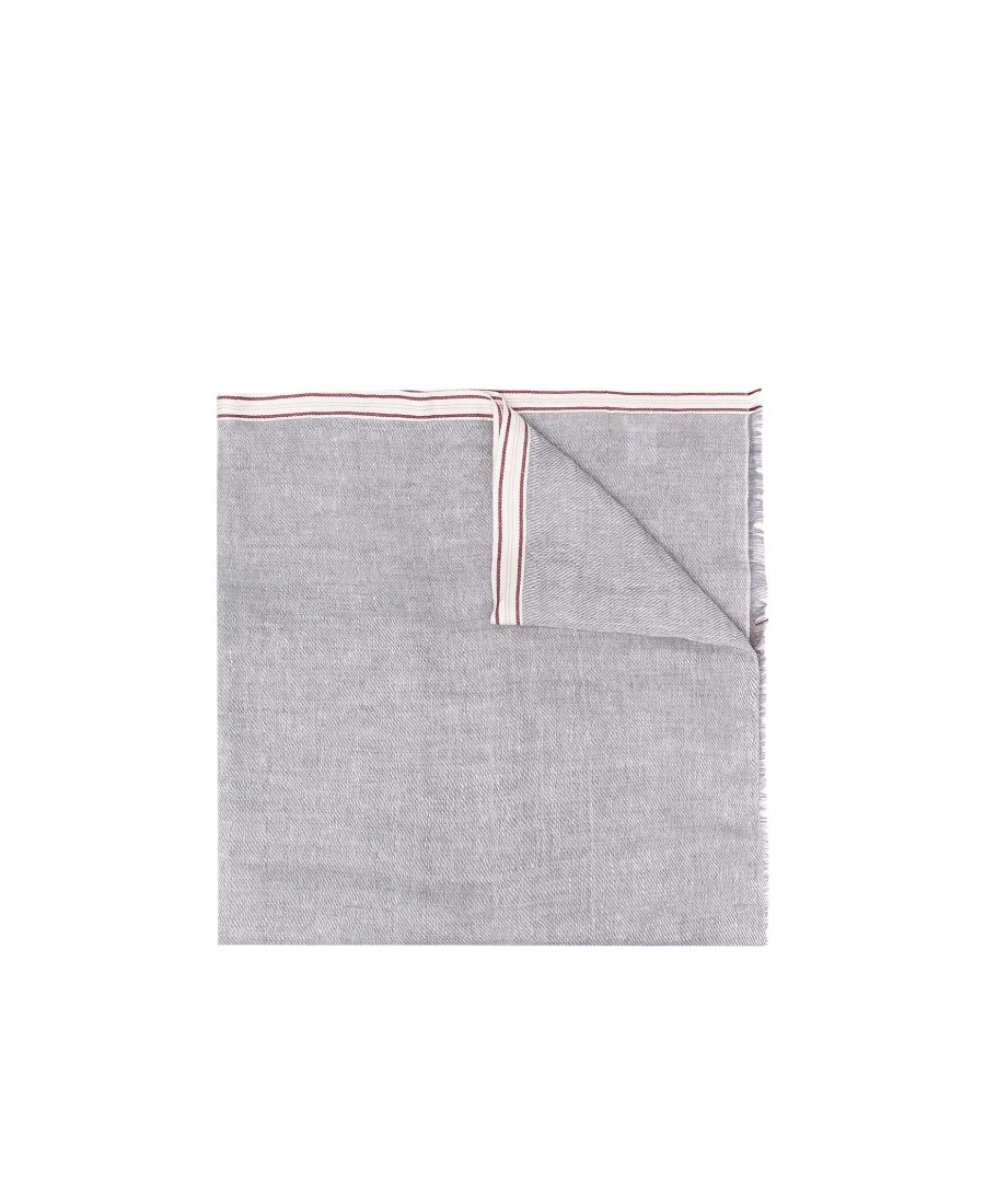 Brunello Cucinelli Solid Border Scarf In Gray