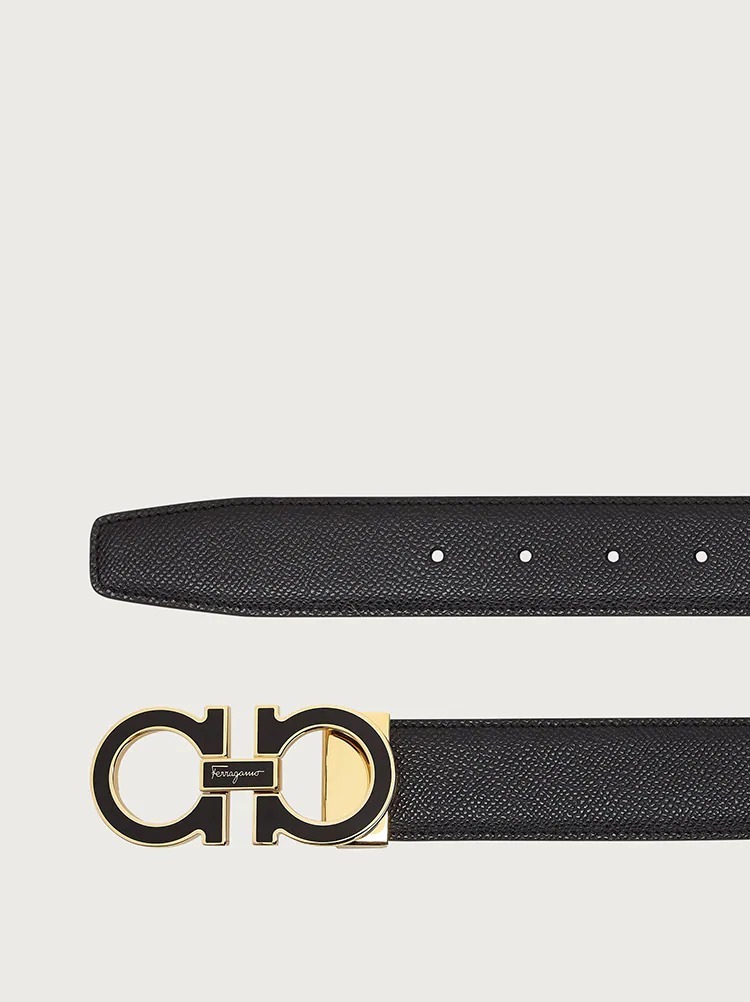 Ferragamo Reversible And Adjustable Gancini Belt In Black