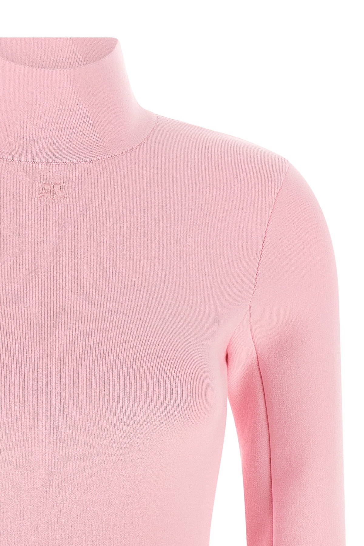 Courrèges Fitted Long Sleeve Mock Neck Sweater In Pink