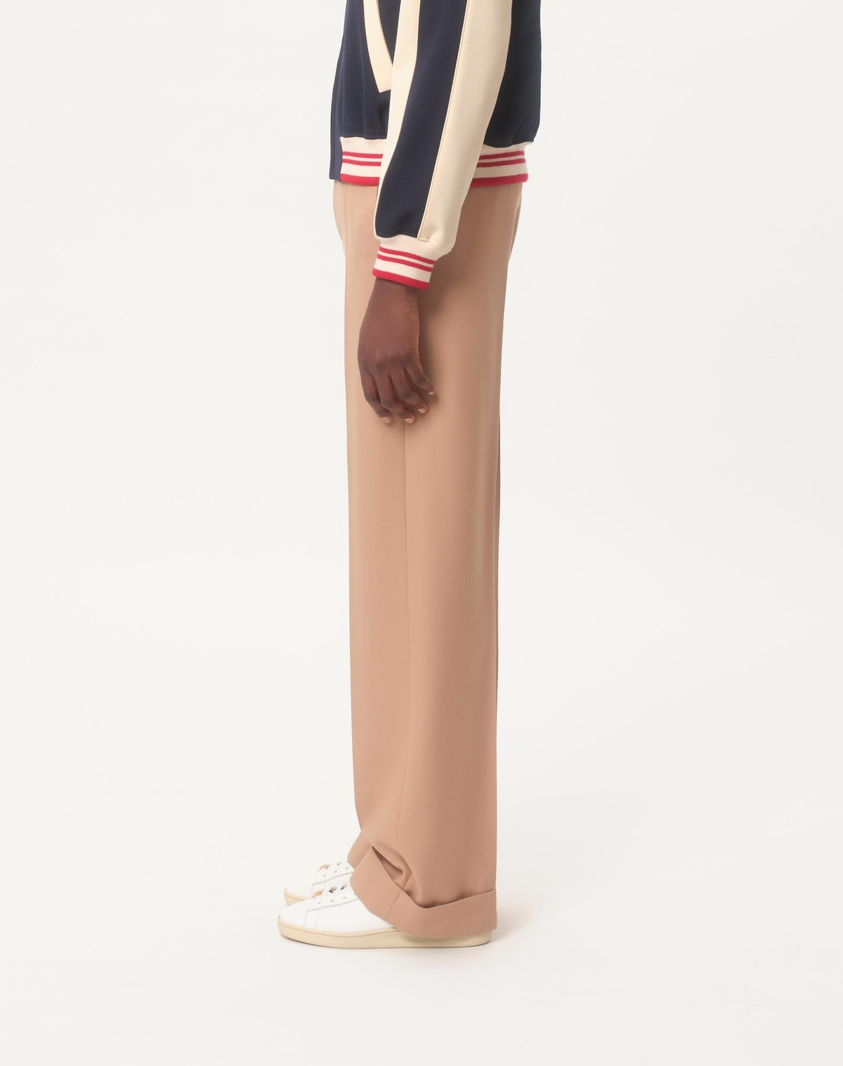Valentino Wide-leg Trousers With Cuffed Hem And Pleats In Nude