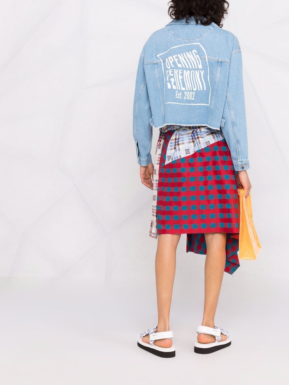 OPENING CEREMONY LOGO-PRINT CROPPED DENIM JACKET 