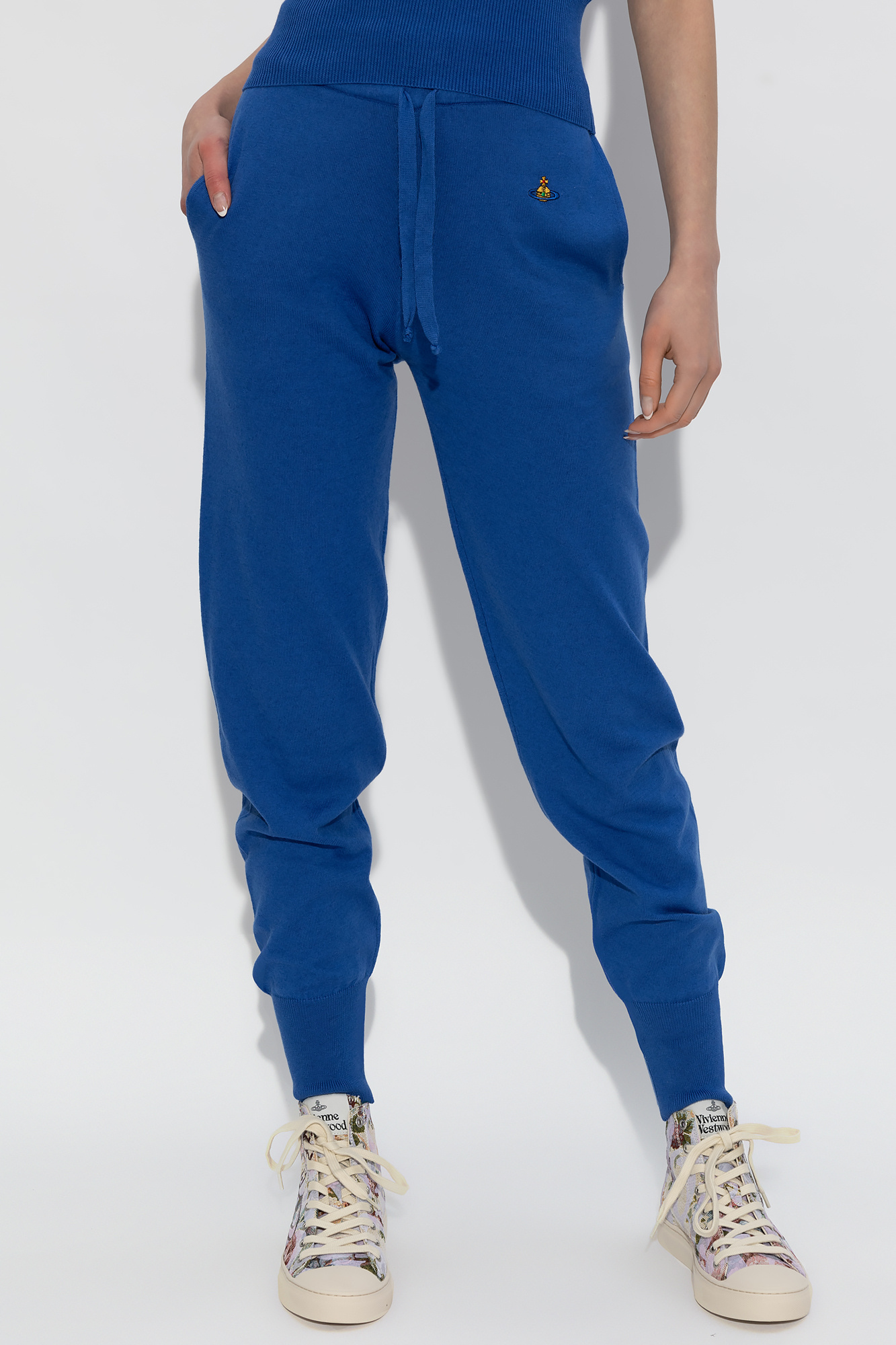 Vivienne Westwood Ocean Orb-embroidered Tapered Trousers In Blue